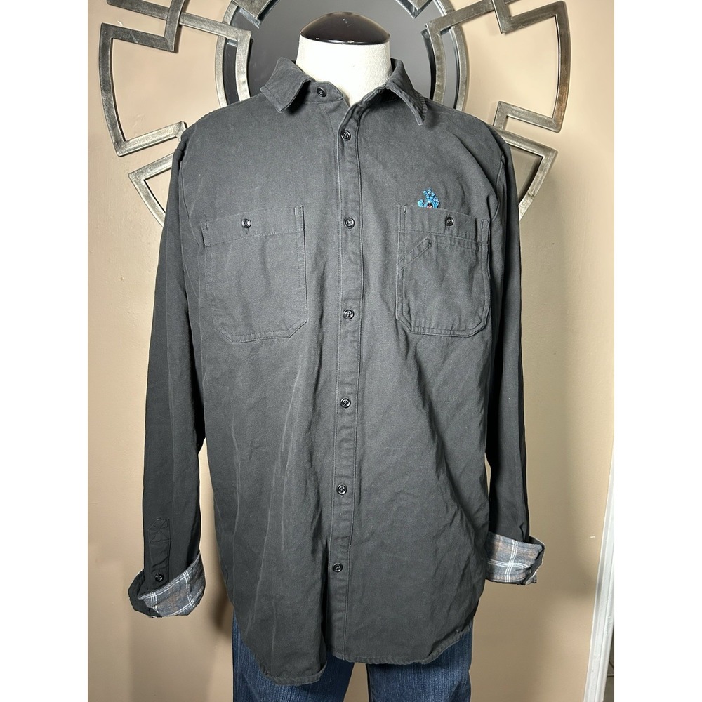 Santa Cruz Skateboard Longsleeve Button Up Shirt Screaming Hand Utility‎ Black